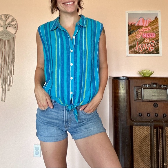 Vintage Tops - VTG Striped Button Down Tank